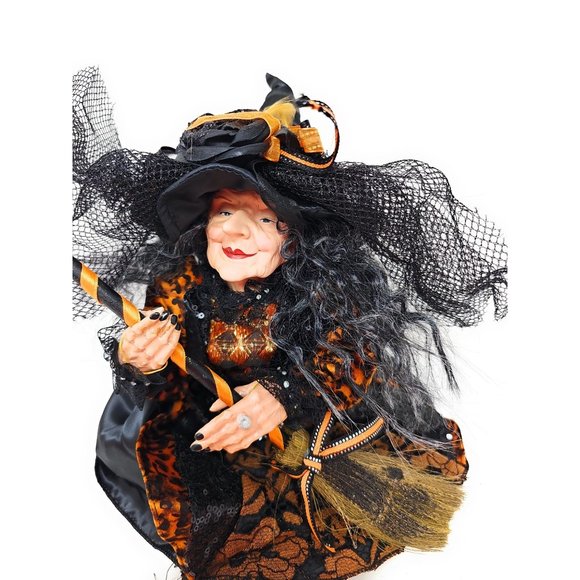 Halloween Elf Witch 19" Black Broom Party Decor Wreath Center - Picture 4 of 6